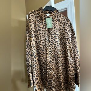 Oversized silky leopard blouse